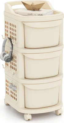 Produktbild von COSTWAY Nischenschrank auf Rollen, Nischenregal 30cm, Nischenwagen mit 3 Schubladen, Pegboard, Griff & 6 Haken, Badrollwagen, Rollwagen, Weiß