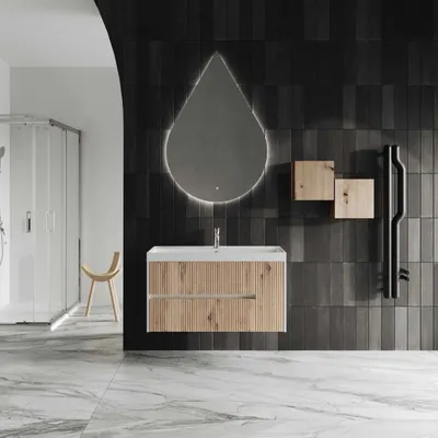 Produktbild von Möbelset für das Badezimmer in goldeiche geriffelt - 100cm | Cortina