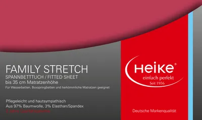 Produktbild von Heike Spannbettlaken, Jersey Family Stretch, 97% Mako-Baumwolle 3% Elasthan, 230 gr/m2, bis 35 cm Höhe (Brombeer, 90x200 cm-100x220 cm)