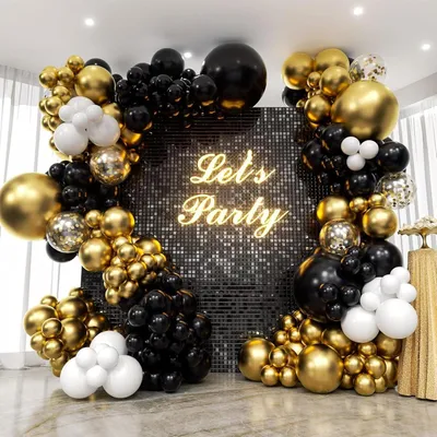 Produktbild von Ballonbogen Set, schwarz gold, 132 Ballons, für Geburtstag, für Männer und Jungen
