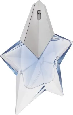 A star-shaped perfume bottle with a silver cap.