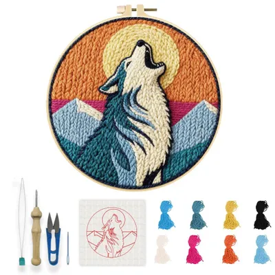 Punch-Nadel-Stick-Set Wolf für Anfänger, DIY, bunt