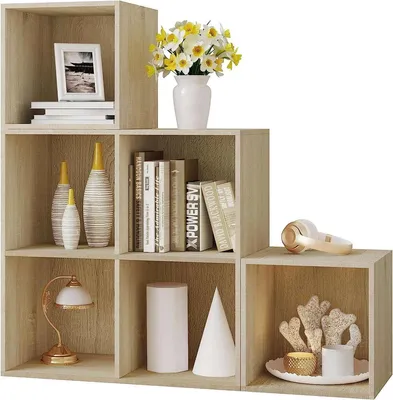 Zdjęcie produktu dla Happyment regał Fada - 6 przegród - dąb - drewno - 90x90x30 cm - regał do salonu, sypialni i pokoju dziecięcego