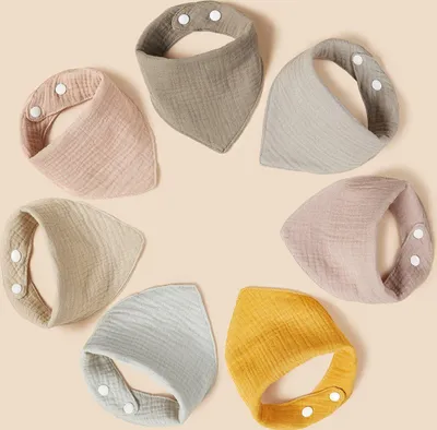 Produktbild von 7 Stück Lätzchen Baby Baumwolle Sabberlätzchen mit 2 Verstellbaren Druckknöpfen Baby Dreieckstuch für Baby