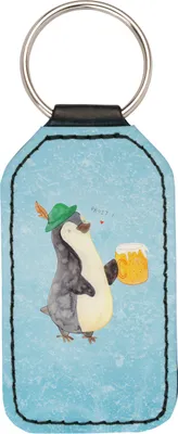 Produktbild von Mr. & Mrs. Panda Rechteckig Schlüsselanhänger Pinguin Bier - Eisblau - Geschenk, Taschenanhänger, , schlüsselbund anhänger, Beschwippst, Mit Spruch, Feierabend