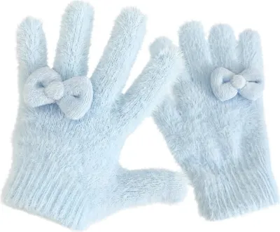 Produktbild von Flauschige Damen-Thermohandschuhe, dicke, flauschige Handschuhe mit Schleifen, Winterplüschhandschuhe für kaltes Wetter, Sport, Autofahren, Weihnachtsgeschenk