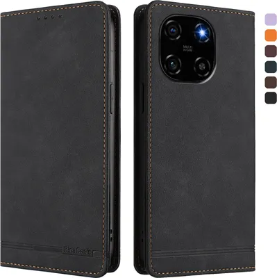 Image de Etui pour Blackview Color 6, étui rétro en cuirPolyuréthaneavec support et fentes pour cartes de crédit Noir