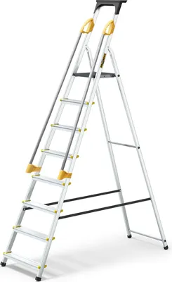 Immagine prodotto di Drabest | Scala - 8 gradini, portata 150 kg - Scala con corrimano, scala in alluminio, piedini antiscivolo, scala a gradini, scala pieghevole