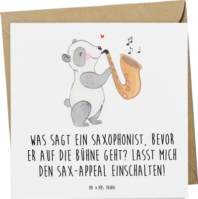 Produktbild von Mr. & Mrs. Panda Grußkarte Magischer Saxophon-Charme - Weiß - Geschenk, anlasskarte, Instrument lernen, Glückwunschkarte, Musik, Herausforderung, faltkarte, Pop, Humor