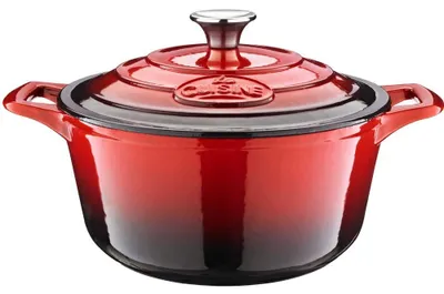 Imagen del producto de Olla de cocción Gusseisen, apta para inducción, apta para horno, esmaltada con tapa, redonda, de 24 cm, 3.5 litros, color rojo
