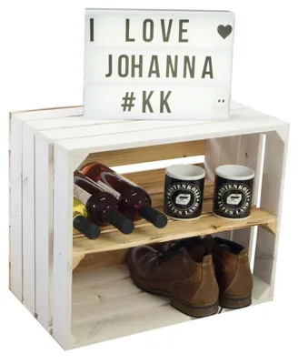 Produktbild von Obstkiste "Johanna" weiß mit geflammten Boden  mit Mittelbrett geflammt LÄNGS