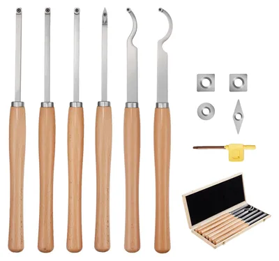 Produktbild von VEVOR Holz-Drehwerkzeuge für Drehmaschine 4-teiliger Satz, Hartmetall-Drehwerkzeuge mit Diamantform, runden, quadratischen Schneidern, Drehmeißeln mit komfortablen Griffen, Drehwerkzeuge für Bastel-DIY-Hobbyisten, 6 PCS
