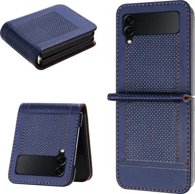 Produktbild von Handyhülle für Samsung Galaxy Z Flip 3 5G Leder Flip Klappbare Schutzhülle mit Standfunktion Blau