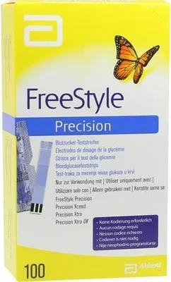 Zdjęcie produktu dla Paski testowe do pomiaru stężenia glukozy we krwi Freestyle Precision bez kodowania 100 szt