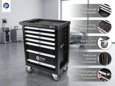 Obrázok produktu pre Dielenský vozík PWTOC11 s 70-dielnou sadou náradia, 7 zásuvkami, nosnosťou 450 kg