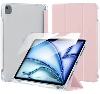Image de Coque + Verre Trempé pour iPad Air 11 Pouces 2024/2025/2026 M2/M3/M4, Protection Antichoc avec Porte-Stylet - Rose