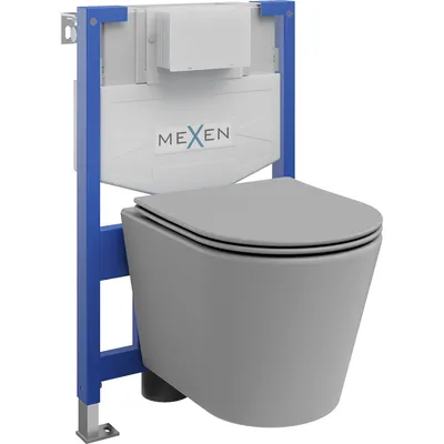 Obrázek produktu pro Mexen WC podomítkový set Felix XS-F stojan s WC mísou Rico a pomalu padajícím sedátkem, Světle matová šedá - 68030724061