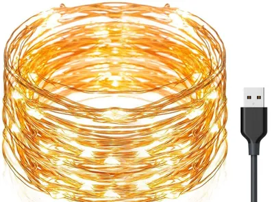 LED-Lichterkette 20 m, 200 LEDs, USB, wasserdicht, Kupferdraht, warmweiß
