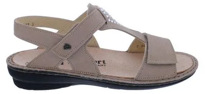 Produktbild von Finn Comfort Sandale Calvia 2807-007081, Taupe-Beige, Nubukleder mit Glitzersteinen, Klettverschluss, Fußbett zum Wechseln 39