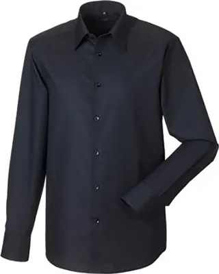 Produktbild von Russell Collection Oxford Herren Hemd, Langarm, pflegeleicht BC1015 (Kragenweite 37) (Schwarz)