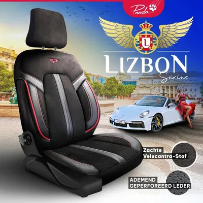 Zdjęcie produktu dla Pokrowce na siedzenia z serii Lisbon – czarno-czerwone – materiał Alcantara – uniwersalne pokrowce samochodowe – idealne dopasowanie do ponad 3000 modeli samochodów – zestaw na przednie siedzenia. Wersja: zestaw na przednie siedzenia, kolor: czarno-czerwony