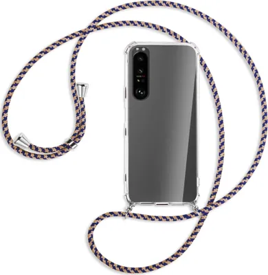 Produktbild von Handykette Backcover-Schutzhülle mit Band (Metall silberfarben) für Sony Xperia 1 III - blau+beige