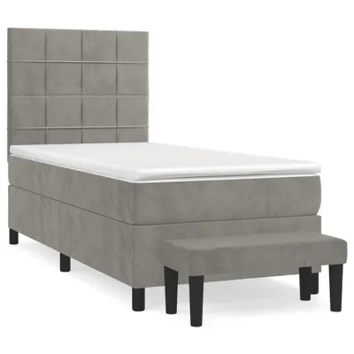 Image de vidaXL Lit boxspring avec matelas gris clair 100x200 cm velours