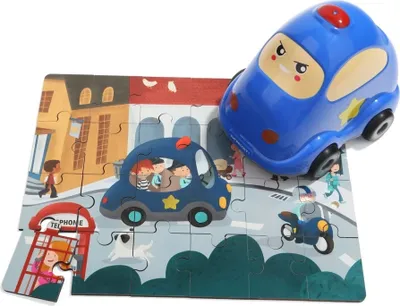 Immagine prodotto di Puzzle in legno della polizia con auto della polizia, 24 pezzi.