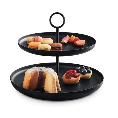 Produktbild von Obst Etagere Metall Obstkorb Etagere Obstschale Etagere Schwarz 2 Ebenen 26 cm hoch NEU