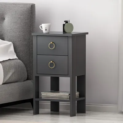 Immagine prodotto di Comodino Homidea CEVHER con 2 cassetti e ripiano – Comodino moderno per camera da letto – Tavolino con spazio contenitivo – 40 x 35 x 73,8 cm – Antracite