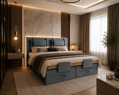 Produktbild von TRADA Boxspringbett PORTO 160x200 Dunkelgrau – elektrisch verstellbar, mit Bettkasten & 3-Schicht-Hybridmatratze Dunkelgrau