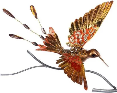 Productafbeelding van Goodwill - Kerstbal, vogel-kolibri op een klif - Oranje-goud - 20 cm
