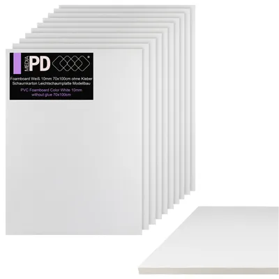 Produktbild von PVC Leichtschaumplatten 70x100 cm Weiß 10 mm stark (10 Stück) – Foamboard, Schaumstoffplatte & Leichtschaum für Basteln / ModellbauPVC Leichtschaumpla