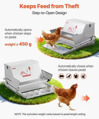 Produktbild von Automatischer Hühnerfutterautomat, 11,34 kg Fassungsvermögen, regensicherer Futterautomat mit Fußpedal und abschließbarem Deckel, keine Futterverschwendung, verzinkte Stahlkonstruktion, für den Außenbereich, für Hühner, Zwerghühner, Geflügel und Fasane