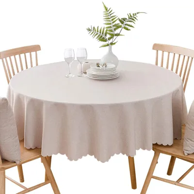 Produktbild von Runde Tischdecke wasserdicht fleckresistent abwaschbar 120cm Beige