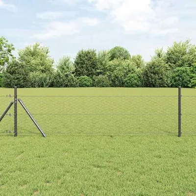 Produktbild von Sechseckzaun in Grau 0,4x25 m aus Stahl, 13 Zaunpfosten Grau Ø32 mm 80 cm verzinkter Stahl für mobilen Gartenzaun, Hof, Hühner- und Kaninchengehege