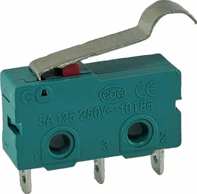 Obrázek produktu pro Mikrotlačítko 3 piny 250 V 5 A 2 polohy ZAP/ZAP Koncový spínač s polokruhovou páčkou