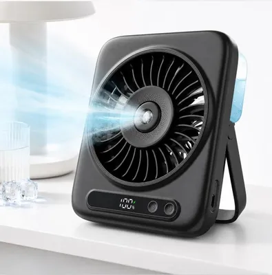 Produktbild von Tragbarer Tischventilator mit Akku 6000mAh, Mini Luftkühler mit Sprühfunktion, USB leise Ventilator 5 Stufen, ideal für Sommer & Outdoor