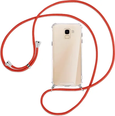 Produktbild von Handykette Backcover-Schutzhülle mit Band (Metall silberfarben) für Samsung Galaxy J6 2018 - rot