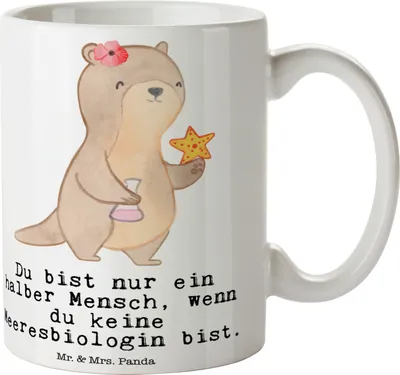 Produktbild von Mr. & Mrs. Panda Bedruckte Tasse Meeresbiologin Herz - Weiß - Geschenk, Lustig, Naturwissenschaftlerin, Pott, Studium, Kaffeebecher, Witzig, Becher, Spruch, Kaffeetasse