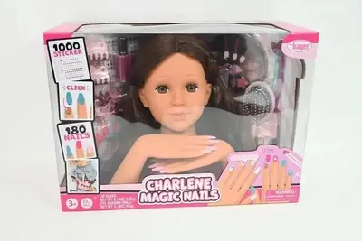 Produktbild von Bayer Design 90090AC Charlene Magic Nails Frisier- und Schminkkopf brünett mit Händen und Fingernägeln, Make-up, Haarzubehör, Sticker