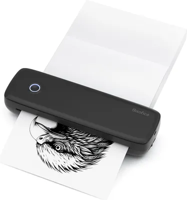 Obrázok produktu pre Prenosná termotransferová tlačiareň A4, bezdrôtová a pripojiteľná cez USB k mobilnému počítaču, 56 mm/77 mm/107 mm/210 mm/216 mm (2 palce/3 palce/4 palce/8 palcov/8,5 palca), veľkosť papiera US letter A5 pre kanceláriu a školu, kompatibilná so systémom Windows/Mac, tlač bez atramentu, vzor tetovania, PDF súbory, webové stránky, zmluvné dokumenty, obrázky, dodáva sa s 1 kotúčom papiera