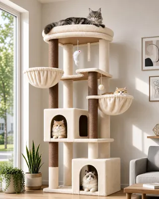 Productafbeelding van Hoek Kattenboom Beige met Grote Huizen en Krabpaal