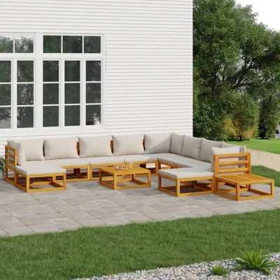 Image de Maison Exclusive - Ensemble de salon de jardin 12 pièces avec coussins gris clair, en bois massif