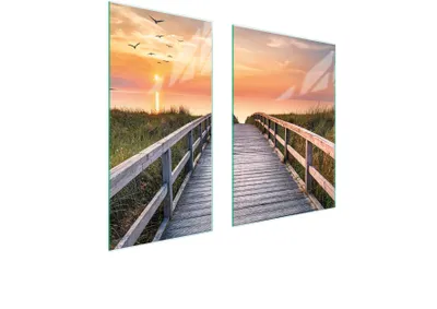 Produktbild von Herdabdeckplatten 2 teilig 75x52 Glaskeramikkochfeld Abdeckung Glas Schneidebrett Landschaft Sonne