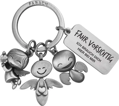 Produktbild von FABACH Schutzengel Schlüsselanhänger 3 Engel mit Gravur - Auto Schlüsselanhänger Engel aus Metall für Autofahrer - Geschenk Glücksbringer Auto Führerschein - Fahr vorsichtig ich Brauche Dich