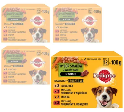 Produktbild von Pedigree Beutel 48x100g Nassfutter in Sauce für Hunde Rind, Huhn, Lamm, Pute