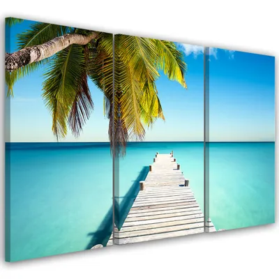 Immagine prodotto di Trittico su tela paesaggi - blu 90x60 cm Feeby blu quadro da parete pronto per essere appeso