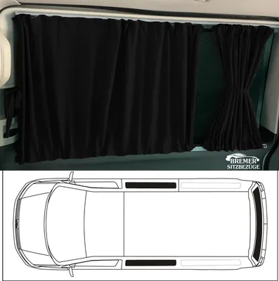 Produktbild von Maß Gardinen für VW T4 Transporter kurz nur für 3 Fenster (710-1) in Schwarz