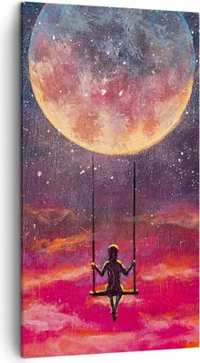 Produktbild von Bild auf Leinwand - Leinwandbild - Einteilig - Mond Schaukel Frau - 45x80cm - Wand Bild - Wanddeko - Wandbilder - Leinwanddruck - Bilder - Wanddekoration - Leinwand bilder - Wandbild - PA45x80-5095